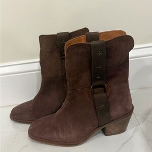Lucky Brand Dark Brown Suede Western Ankle Boots